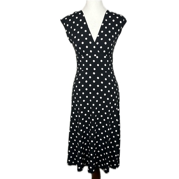 Max and Cleo Polka Dot Faux Wrap Babydoll A-line Dress Sz XS Stretchy Classic - Picture 1 of 9